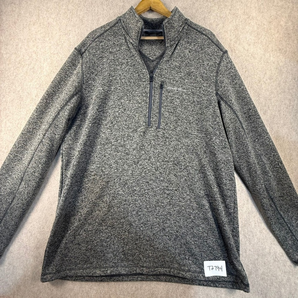 Eddie Bauer Mens Gray Marl Quarter Zip Sweater Chest Pocket Size TXL